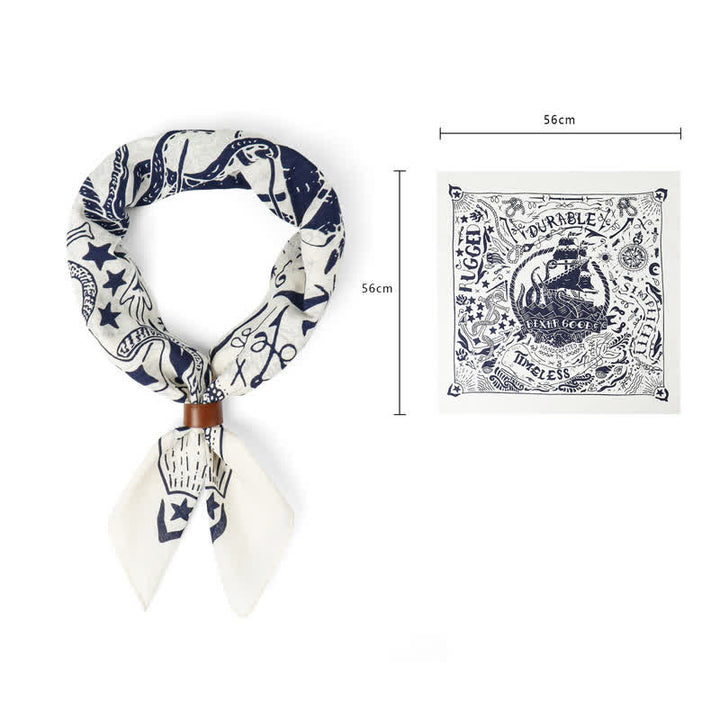 Foulard carré à motif marin avec boucle pour foulard