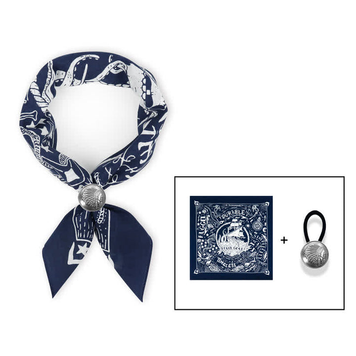 Foulard carré à motif marin avec boucle pour foulard