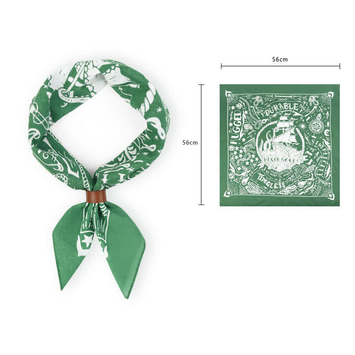Foulard carré à motif marin avec boucle pour foulard