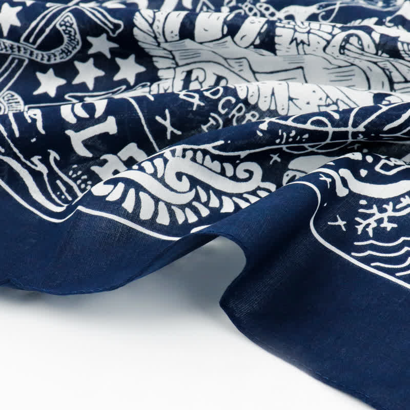 Foulard carré à motif marin avec boucle pour foulard