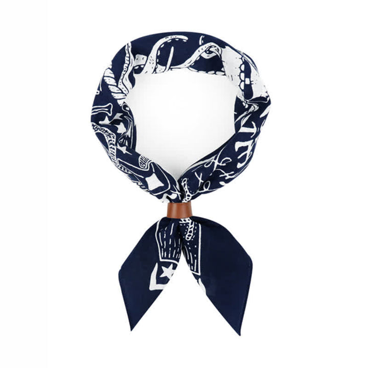 Foulard carré à motif marin avec boucle pour foulard