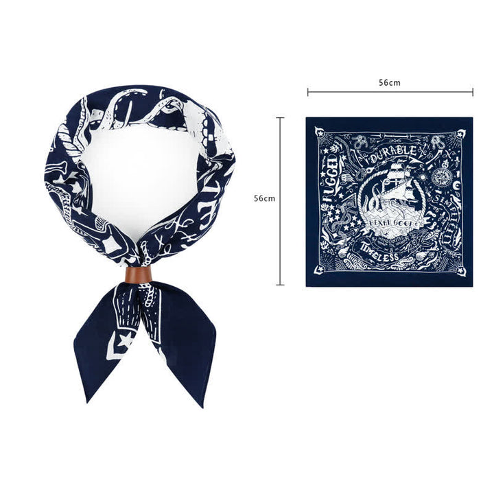 Foulard carré à motif marin avec boucle pour foulard