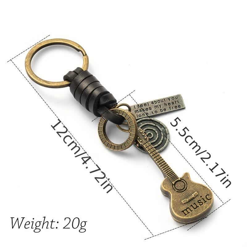 Porte-clés en cuir avec pendentif en forme de guitare musicale