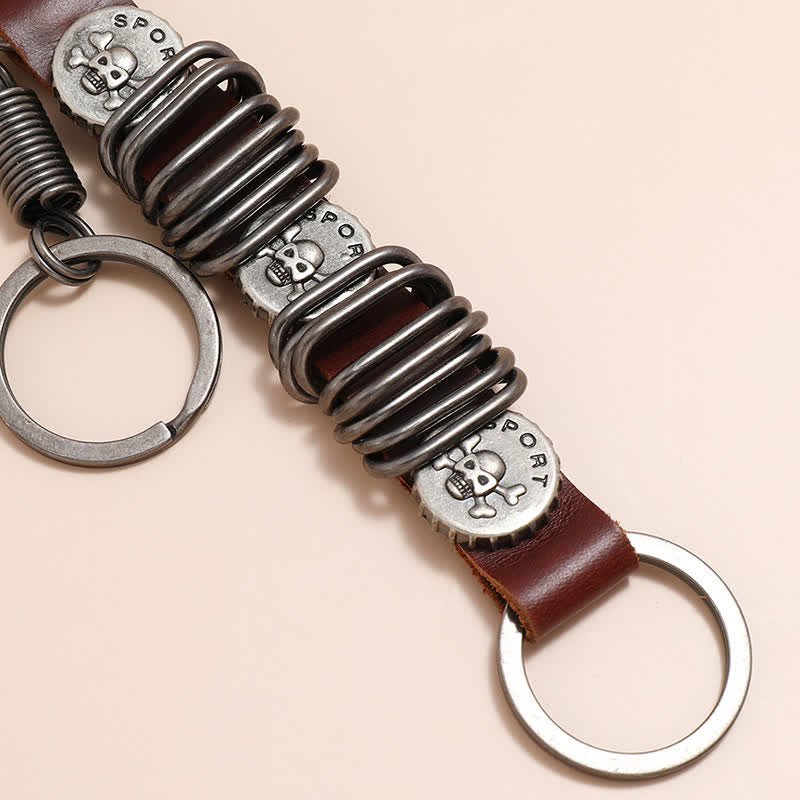 Porte-clés en cuir en forme de tête de mort