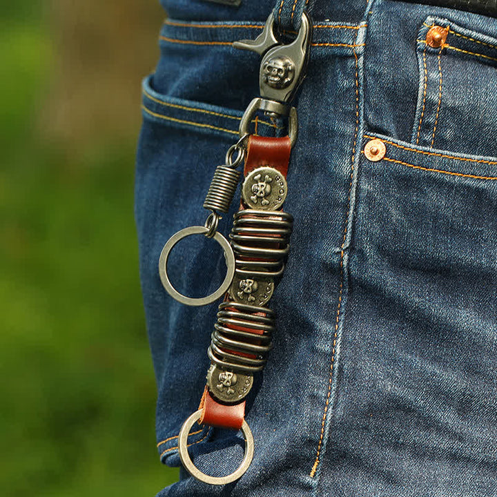 Porte-clés en cuir en forme de tête de mort