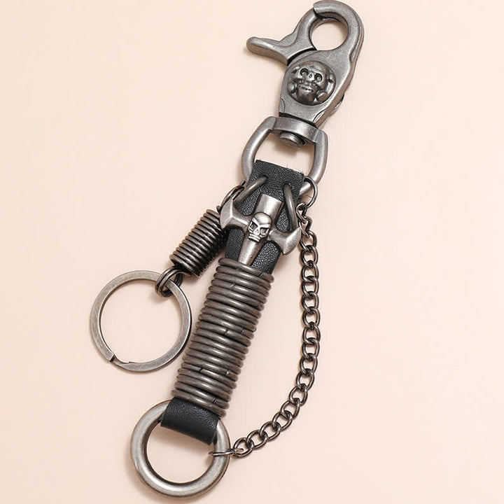 Porte-clés en cuir pour pantalon punk avec tête de mort et croix