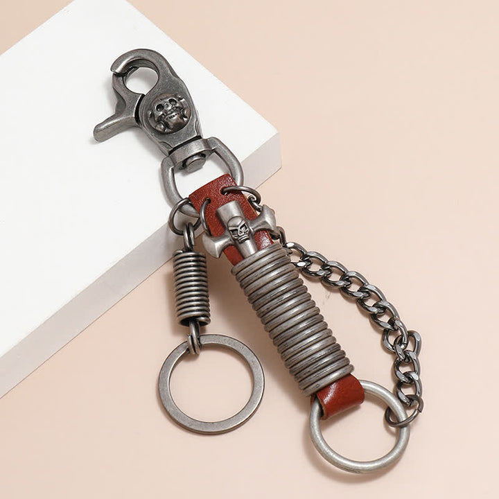 Porte-clés en cuir pour pantalon punk avec tête de mort et croix