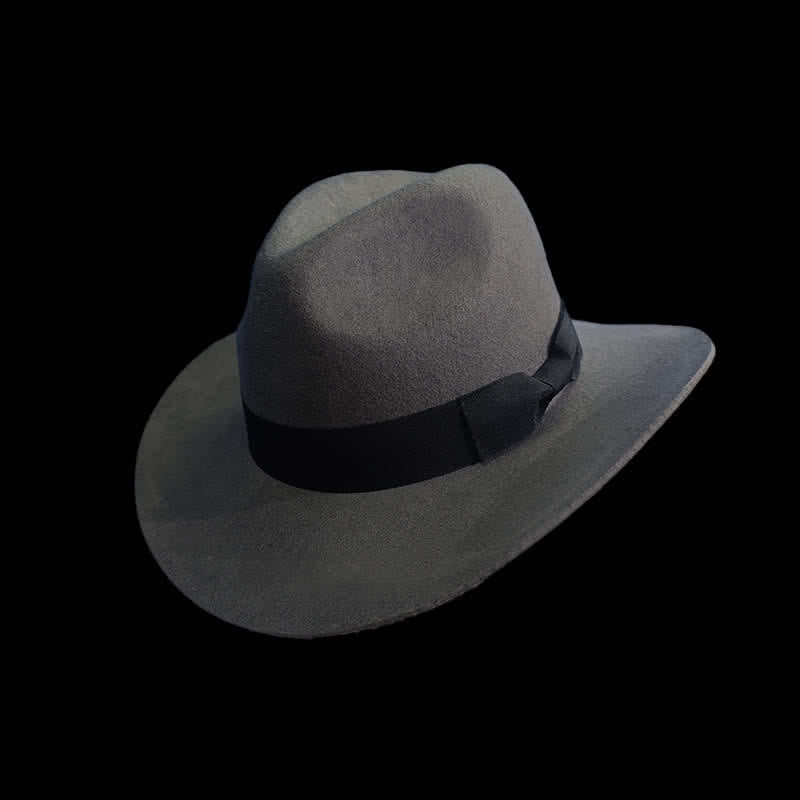 Chapeau de cowboy à nœud papillon et ruban noir de couleur unie - Gris - L (23 1/4"-23 5/8") - image 2