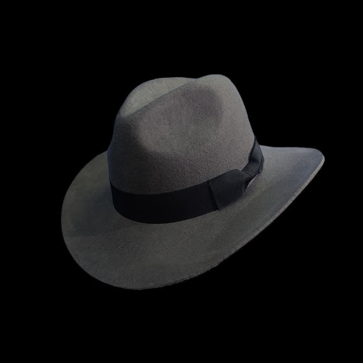 Chapeau de cowboy à nœud papillon et ruban noir de couleur unie - Gris - L (23 1/4"-23 5/8") - image 2