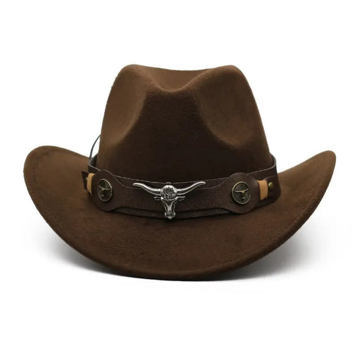 Chapeau de cowboy en feutre avec tête de bœuf sauvage de l'Ouest - Café - M (22"-22 7/8") - image 2