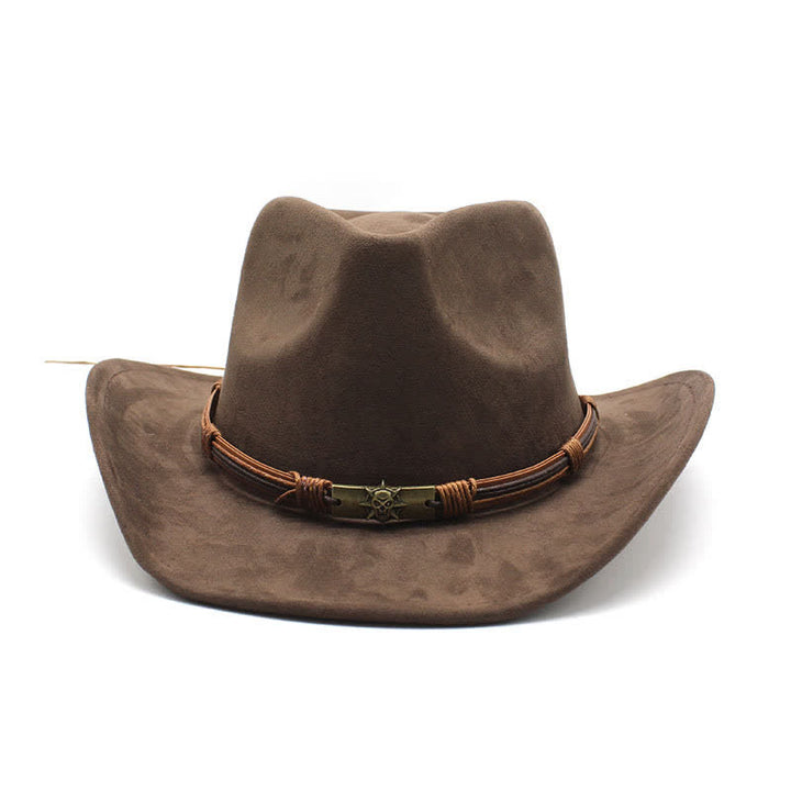 Chapeau de cowboy en feutre à bord incurvé avec décoration en corde de style ethnique