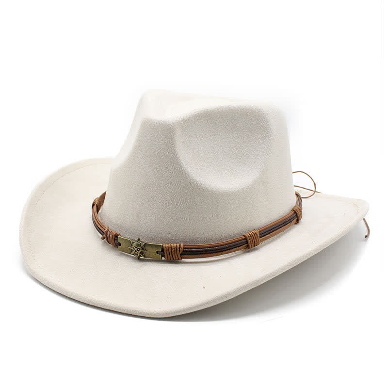 Chapeau de cowboy en feutre à bord incurvé avec décoration en corde de style ethnique - Blanc - M (22"-22 7/8") - image 9