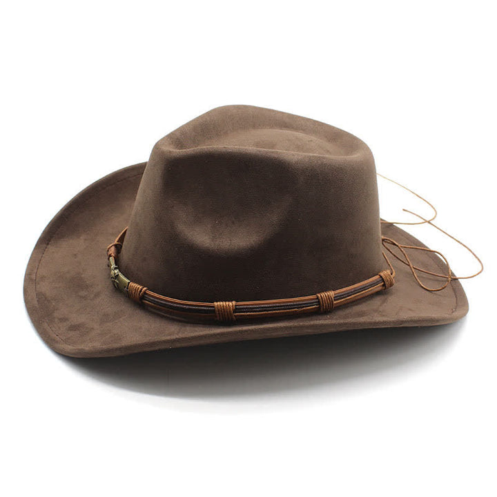 Chapeau de cowboy en feutre à bord incurvé avec décoration en corde de style ethnique