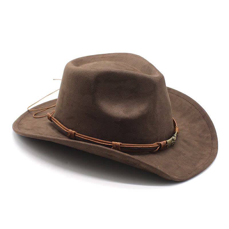 Chapeau de cowboy en feutre à bord incurvé avec décoration en corde de style ethnique