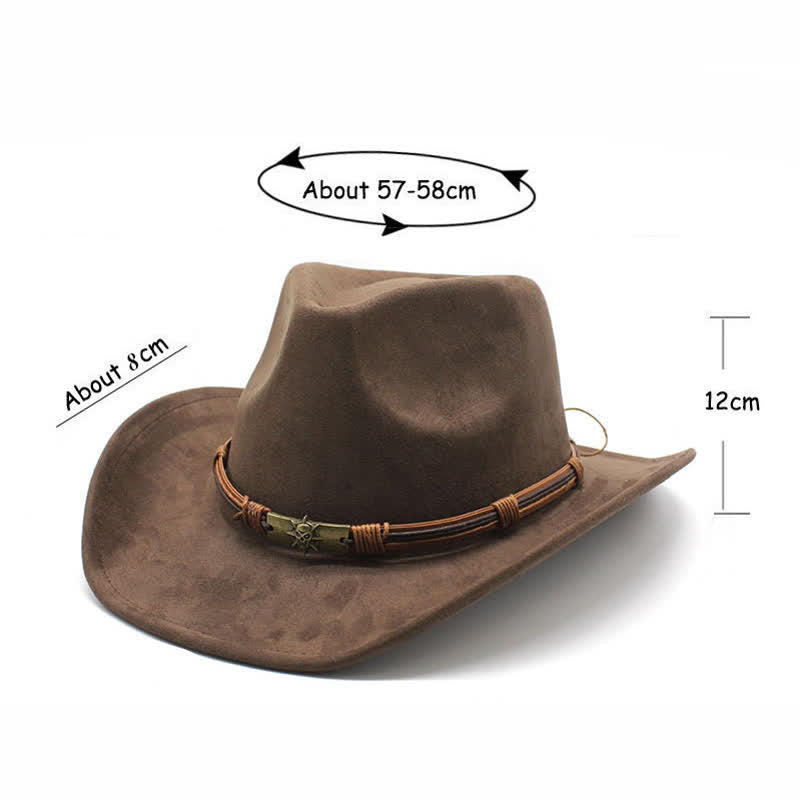 Chapeau de cowboy en feutre à bord incurvé avec décoration en corde de style ethnique