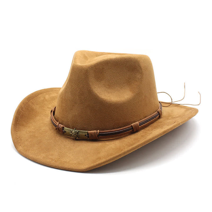 Chapeau de cowboy en feutre à bord incurvé avec décoration en corde de style ethnique - Kaki - M (22"-22 7/8") - image 6