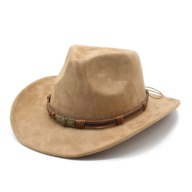 Chapeau de cowboy en feutre à bord incurvé avec décoration en corde de style ethnique - Chameau - M (22"-22 7/8") - image 0