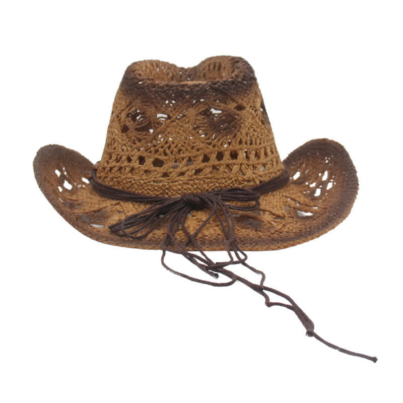 Chapeau de paille style cow-boy avec perles creuses style bohème - image 3