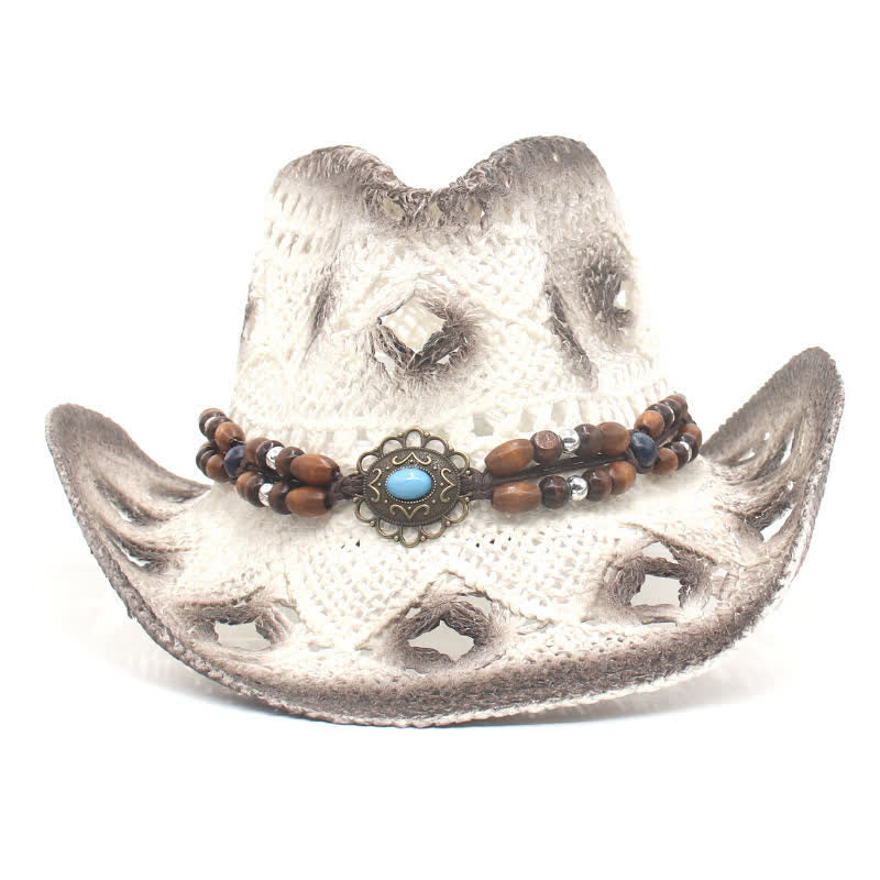 Chapeau de paille style cow-boy avec perles creuses style bohème - image 6