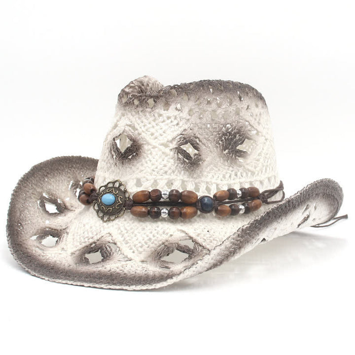 Chapeau de paille style cow-boy avec perles creuses style bohème - Blanc - M (22"-22 7/8") - image 4