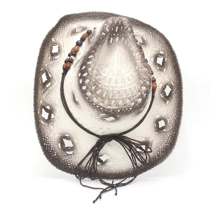 Chapeau de paille style cow-boy avec perles creuses style bohème - image 5