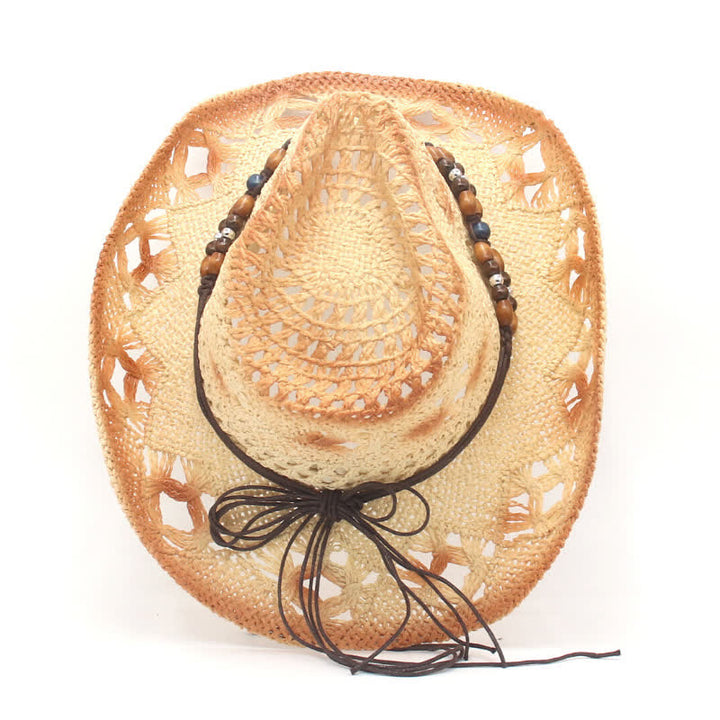 Chapeau de paille style cow-boy avec perles creuses style bohème - image 9