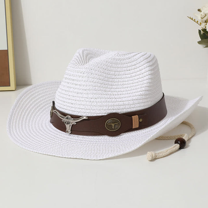 Chapeau de paille de protection solaire d'été pour la plage avec décor de bétail - Blanc - M (22"-22 7/8") - image 1