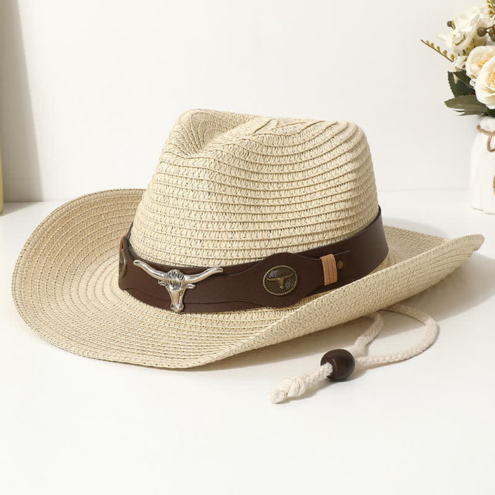 Chapeau de paille de protection solaire d'été pour la plage avec décor de bétail - Beige - M (22"-22 7/8") - image 4