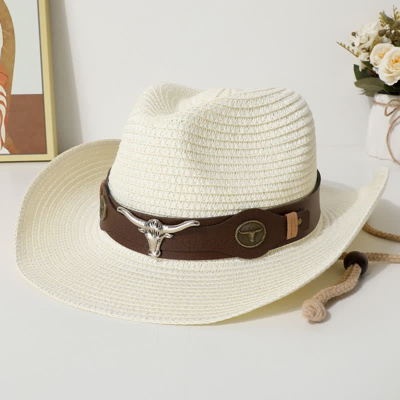 Chapeau de paille de protection solaire d'été pour la plage avec décor de bétail - Ivoire - M (22"-22 7/8") - image 3