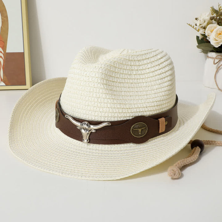 Chapeau de paille de protection solaire d'été pour la plage avec décor de bétail - Ivoire - M (22"-22 7/8") - image 3