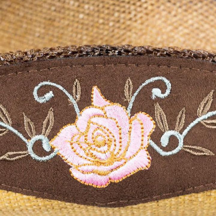 Chapeau de paille de cow-boy de fête occidentale à fleurs roses - image 6