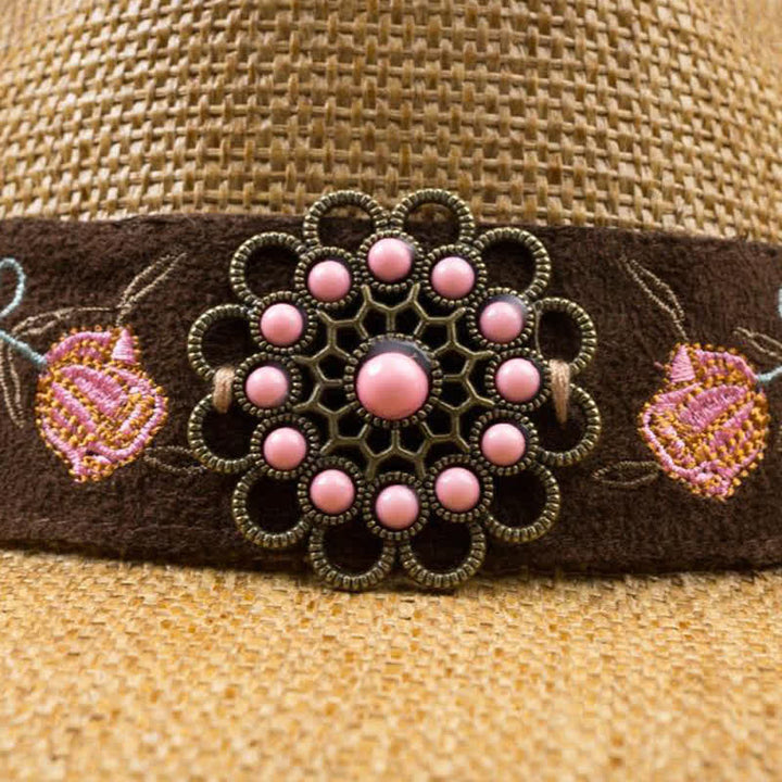 Chapeau de paille de cow-boy de fête occidentale à fleurs roses - image 5