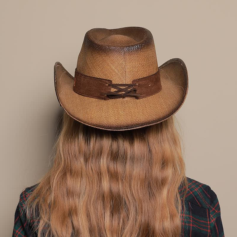Chapeau de paille de cow-boy de fête occidentale à fleurs roses - image 2