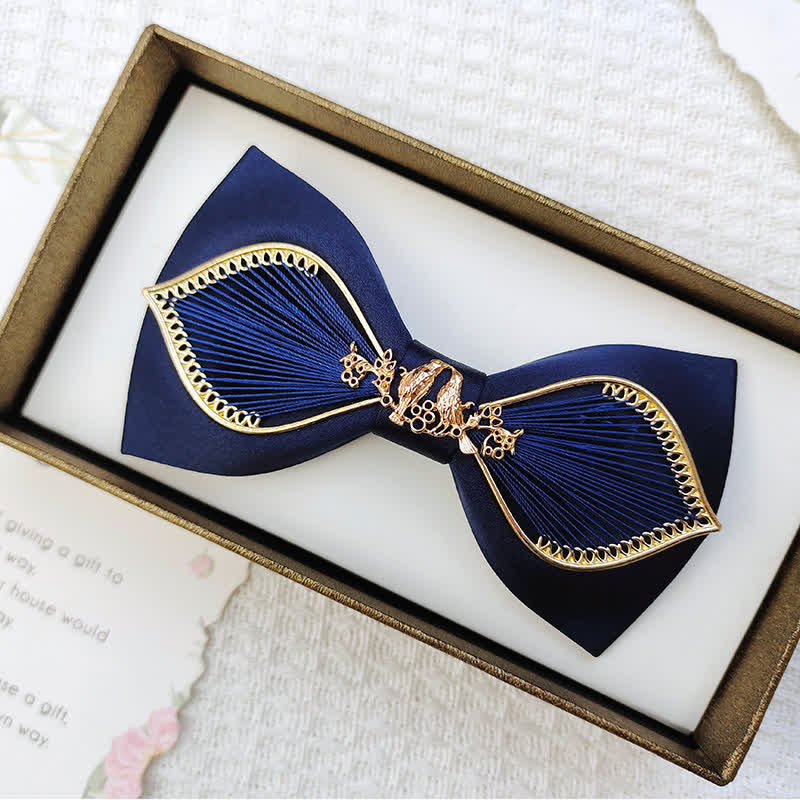 Nœud papillon de mariage à motif floral et feuilles d'oiseaux dorés pour homme