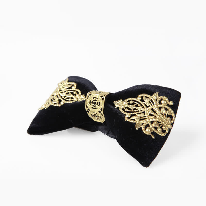Nœud papillon en velours noir orné d'or pour homme