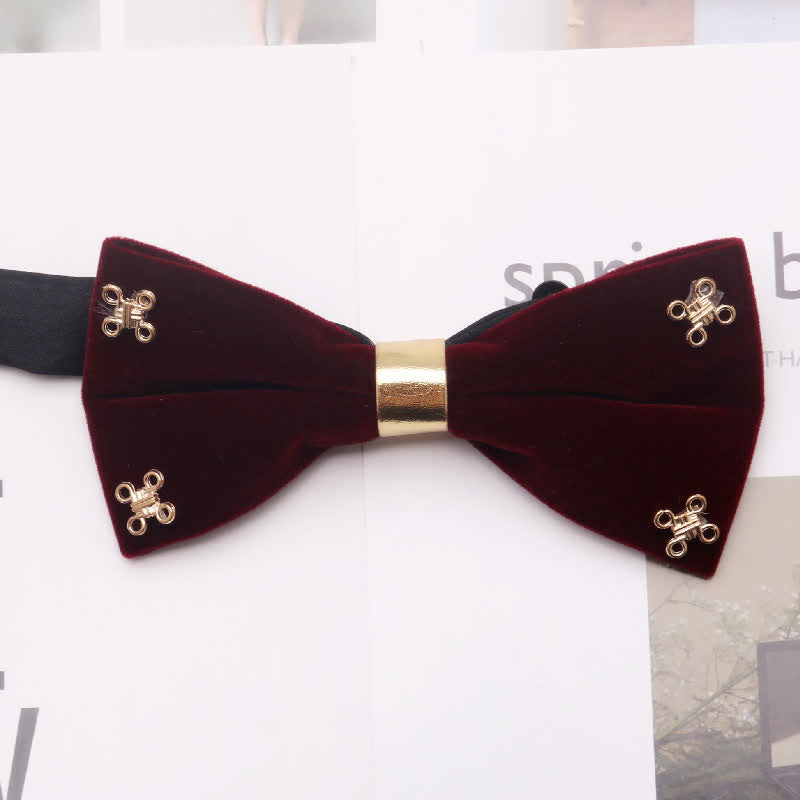 Nœud papillon floral en métal foncé bordeaux pour homme, doré, argenté