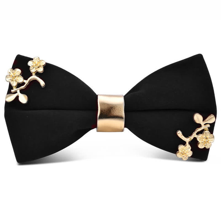 Nœud papillon en métal doré bordeaux foncé pour homme avec fleurs et feuilles