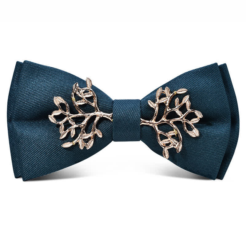 Nœud papillon en métal doré bordeaux foncé pour homme avec fleurs et feuilles