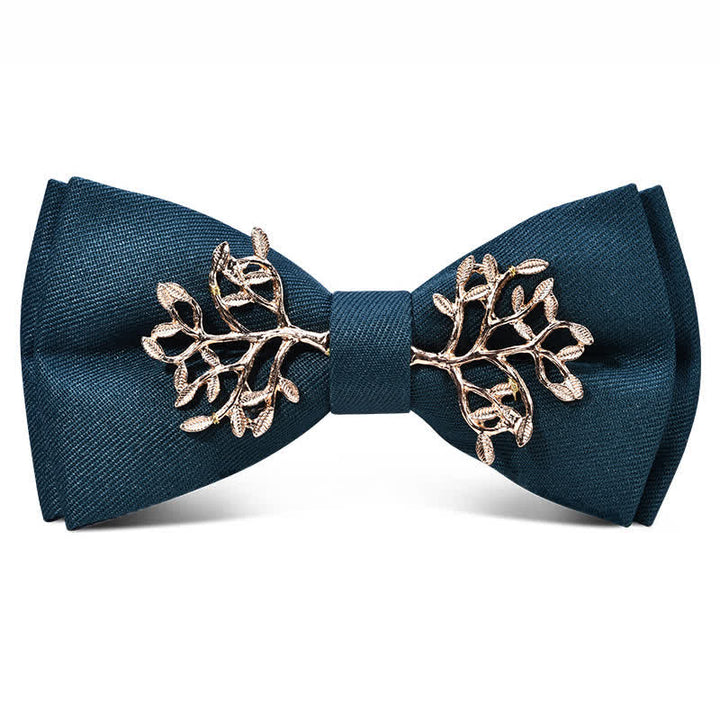 Nœud papillon en métal doré bordeaux foncé pour homme avec fleurs et feuilles