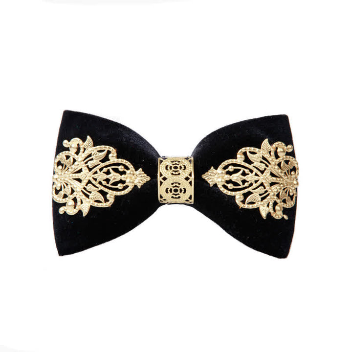 Nœud papillon en velours noir orné d'or pour homme