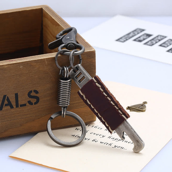 Porte-clés en cuir avec ouvre-porte créatif de couleur antique - image 2