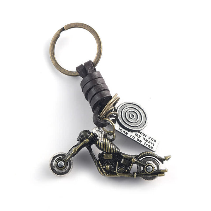 Porte-clés en cuir avec pendentif squelette de moto en forme de crâne