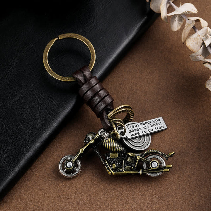 Porte-clés en cuir avec pendentif squelette de moto en forme de crâne