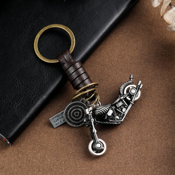 Porte-clés en cuir avec pendentif squelette de moto en forme de crâne