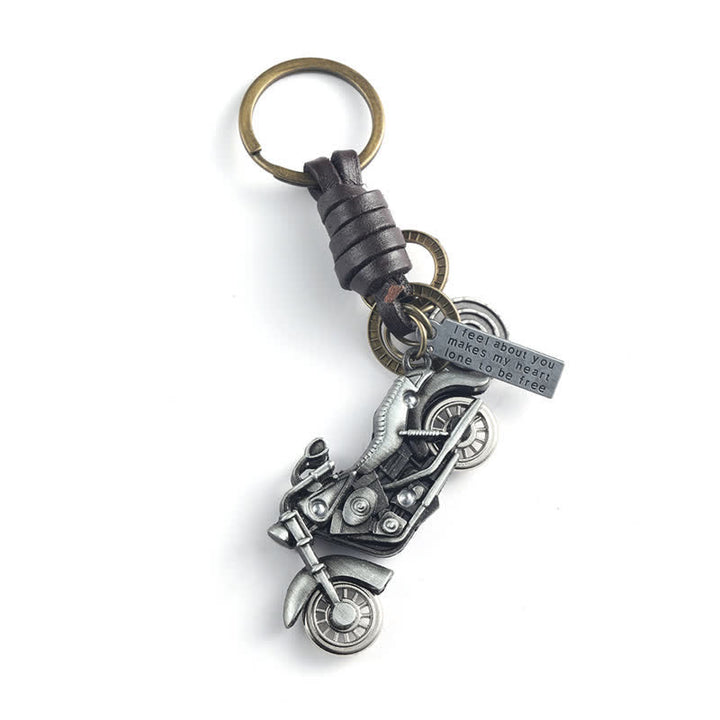 Porte-clés en cuir avec pendentif moto rétro 3D