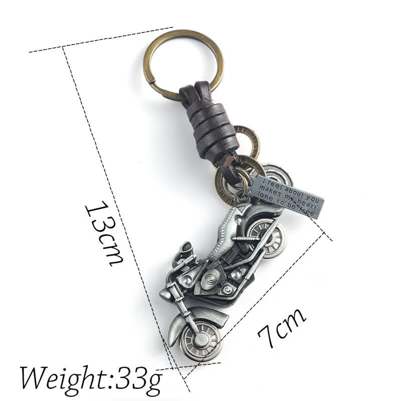 Porte-clés en cuir avec pendentif moto rétro 3D