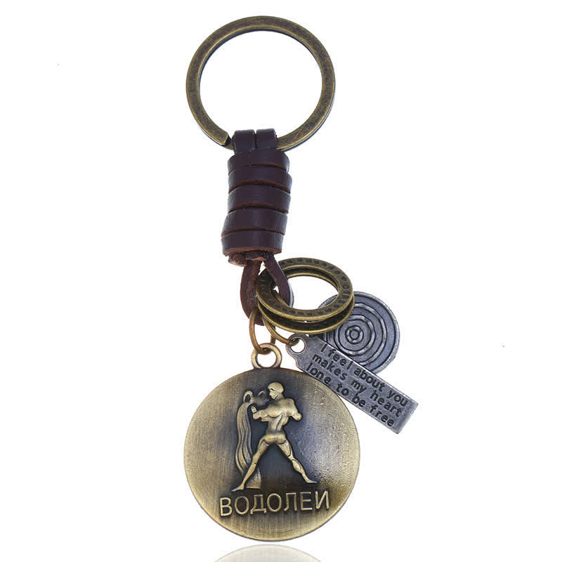 Porte-clés en cuir tissé vintage avec pendentif 12 constellations - Verseau - image 15