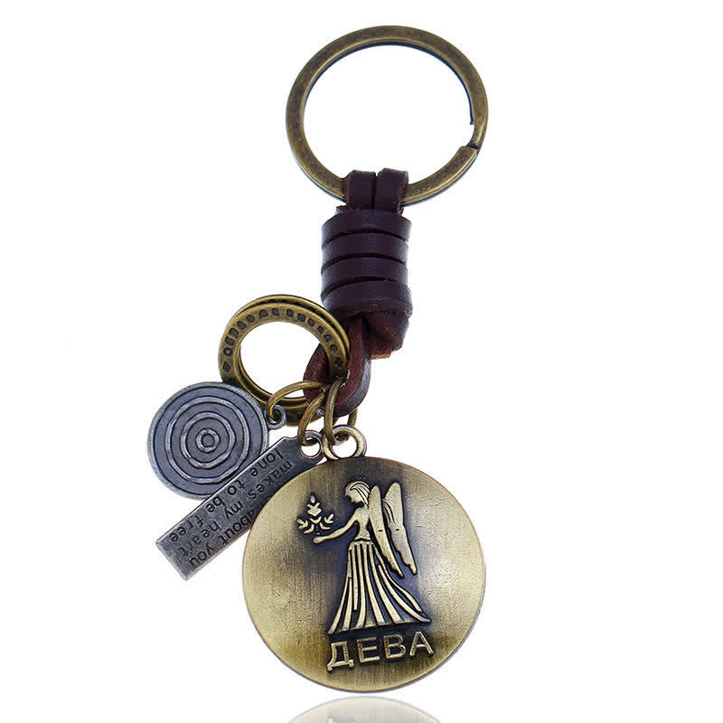 Porte-clés en cuir tissé vintage avec pendentif 12 constellations - Vierge - image 10