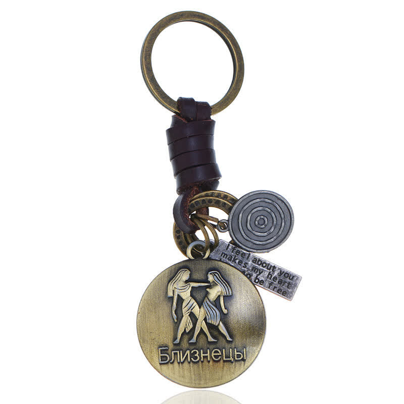 Porte-clés en cuir tissé vintage avec pendentif 12 constellations - Gémeaux - image 7