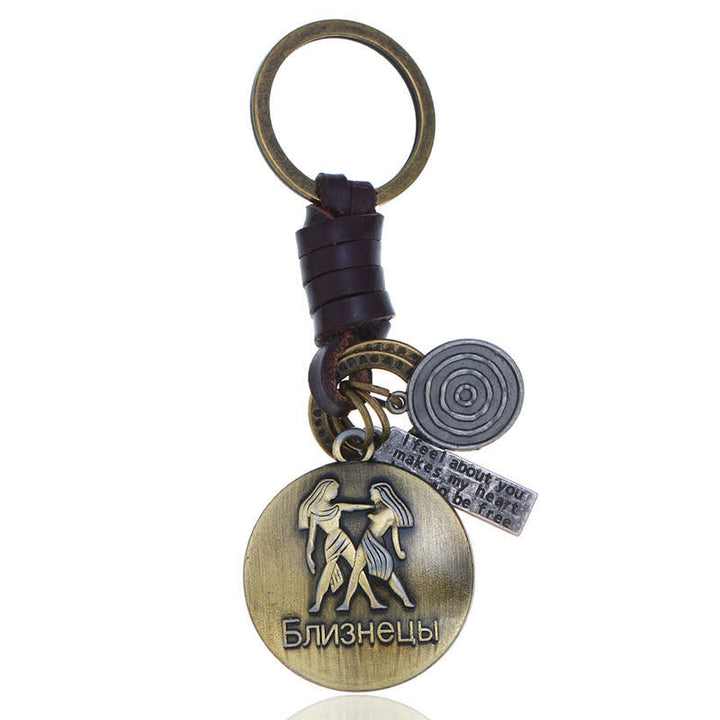 Porte-clés en cuir tissé vintage avec pendentif 12 constellations - Gémeaux - image 7